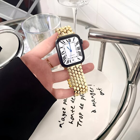 Apple Watch Band Adjustable Stylish Strap Silver Stainless Watch Band - Gold - Picture 8 of 9